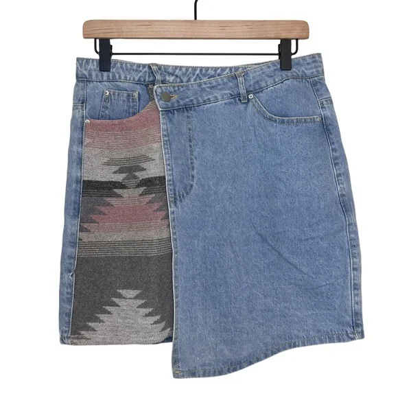 Miss Sparkling Boutique Denim Mini Wrap Skirt - Picture 1 of 11